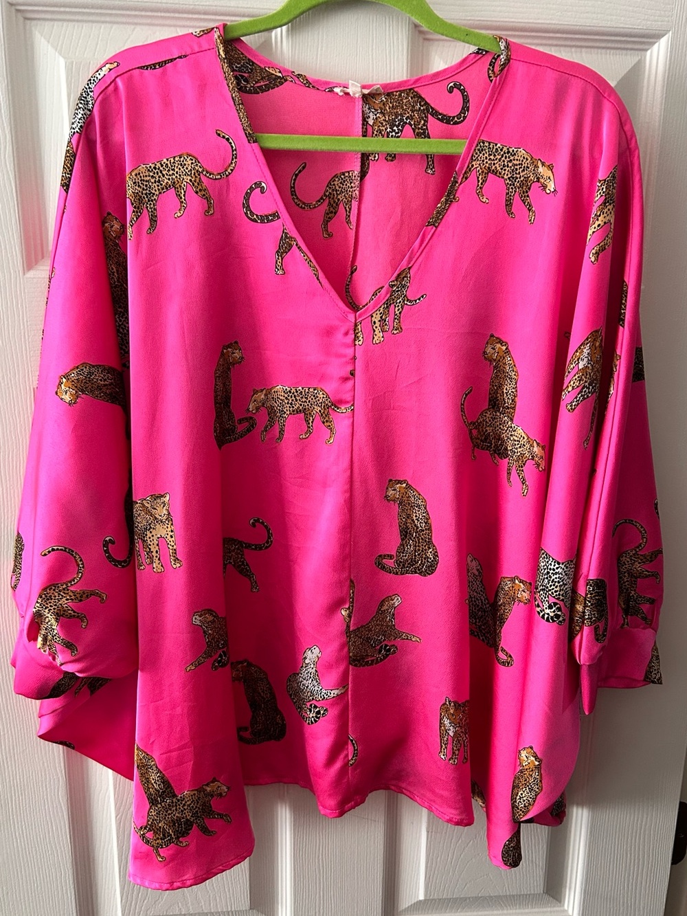 JODIFL Hot Pink Leopard Print V-Neck Blouse